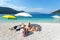 Family on Antisamos beach (Greece, Kefalonia).