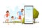 Family Athlete with Kid Using Running App on Smartphone Showing Time and Progress Vector Illustration