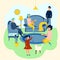 Family atmosphere. Home furnishings, family assembled. In minimalist style. Cartoon flat Vector