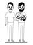 Family avatar cartoon character portrait in black and white