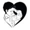 Family with baby. Father and mother hug their child. Black and white logo of a young family. Linear Art. Tattoo.