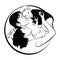 Family with baby. Father and mother hug their child. Black and white logo of a young family. Linear Art. Tattoo.