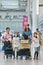 Family with baggage trolleys at Icheon Airport, Seoul, South Korea