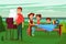 Family barbecue picnic vector cartoon illustration