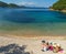 Family on the beach, Ithaca island, Greece