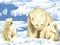 family of bears in the melting arctic, seamless repeat design.