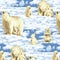 family of bears in the melting arctic, seamless repeat design.