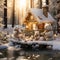 A family of bears playing in the snow