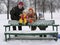 Family with bench. winter