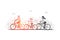 Family, bicycle, sport, activity, together concept. Hand drawn isolated vector.