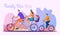 Family bike ride flat banner vector template