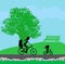 Family bike trip in the park - illustration