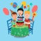 Family Birthday Party. Happy Family Celebrating Sons Birthday. Vector