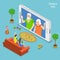 Family call flat isometric vector concept.