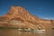 Family in canoes on desert river