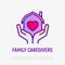 Family caregivers thin line icon: house with heart in hands. Modern vector illustration of adoption family, retirement, charity