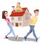 Family Carrying a House, illustration