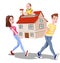 Family Carrying a House, illustration