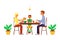 Family cartoon characters eating together flat vector illustration isolated.