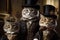 Family of cats in royal outfits of the Victorian era. Funny cats. Cats as Humans concept. Picture of Cat Aristocrats