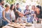 Family celebration or a garden party outside in the backyard.