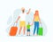 Family characters with luggage. Parents with child and luggage. Family travel.