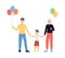 Family with child holding balloons - cartoon parents with little boy