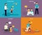 Family with children concept flat icons set