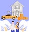 Family with Children Saves Money Buy House and Car. From Poverty to Wealth. Achive Goal. Vector Illustration. Earn Money.