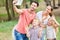 Family with children takes a selfie photo