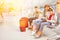 Family with children while waiting at the airport