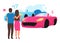 Family choosing automobile flat vector illustration