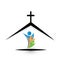 Family in church, community icon logo