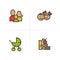 Family color icons set. Baby carriage, children, apple and books symbol. Logo concepts. Vector isolated illustration.