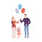 Family with Colorful Balloons, Mother, Smiling Father and their Daughter Walking Together or Celebrating Holiday Vector