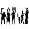 Family concept with children and parents holding letters of the