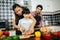 Family cooking time : Happy family help cooking meal together in kitchen