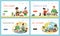 Family cooking together with kids - landing page templates set, flat vector illustration.