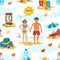 Family couple on the beach vector characters people romance lovers holiday vacation travel time seamless pattern vector