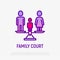 Family court thin line icon: parents on scales and child between them. Modern vector illustration of divorce