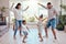 Family, dance and house for freedom and carefree fun bonding while being playful, silly and goofy. Playing, mother and