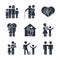 Family day, father mother kids grandparents characters, set icon in silhouette style