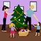 Family decorate Christmas tree