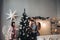 Family decorating Christmas tree together. Christmas tree.