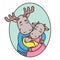 Family of deer or moose in an oval frame. Dad, mom, newborn. Father, mother and baby. True love. Cartoon animal character vector