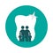 Family dentistry, family on the background of a tooth in a blue circle, silhouette
