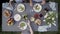 Family dinner outdoors, top view, staycation, 4k