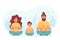 Family doing yoga, meditation together. Family spending time together. Vector illustration