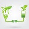 Family ecology concept in the world is in the energy saving light bulb green.Power plug leaves ecology battery green.vector