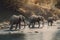 A family of elephants crossing a river Generative AI